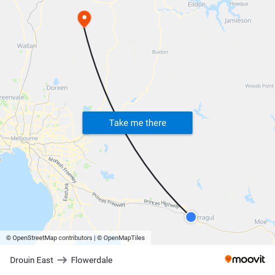 Drouin East to Flowerdale map