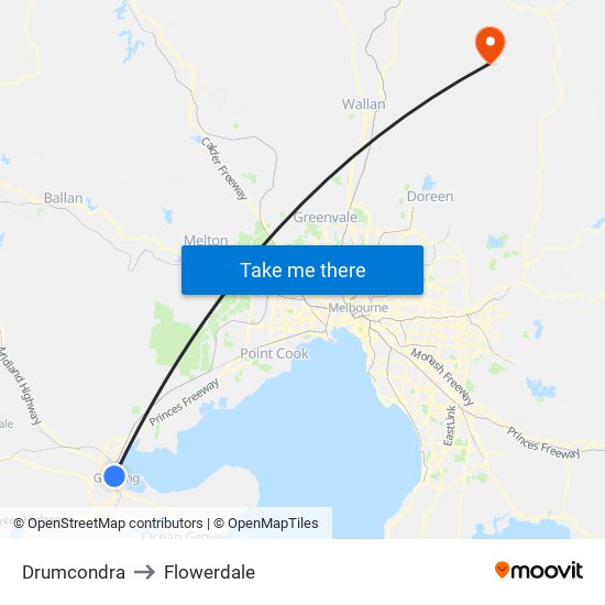 Drumcondra to Flowerdale map