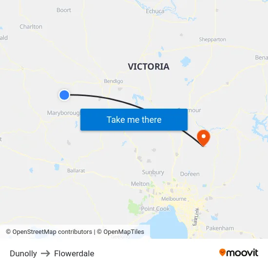 Dunolly to Flowerdale map
