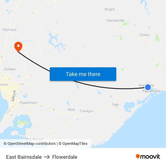 East Bairnsdale to Flowerdale map