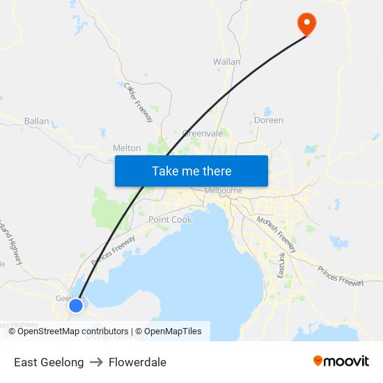 East Geelong to Flowerdale map