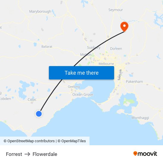 Forrest to Flowerdale map