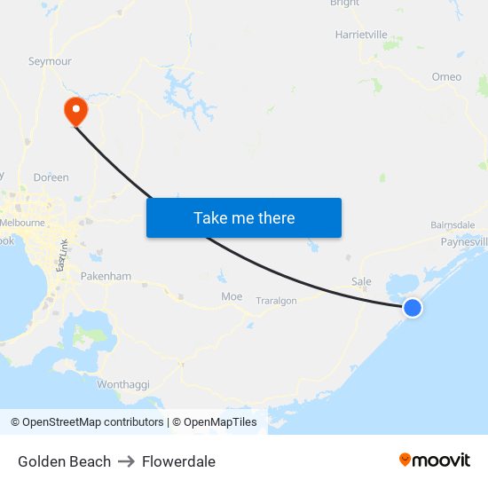 Golden Beach to Flowerdale map