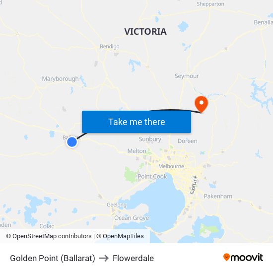 Golden Point (Ballarat) to Flowerdale map