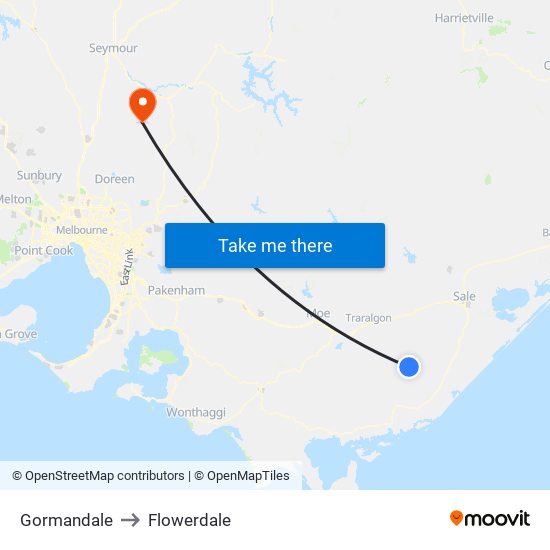 Gormandale to Flowerdale map