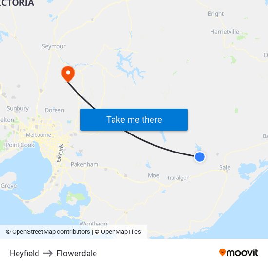 Heyfield to Flowerdale map