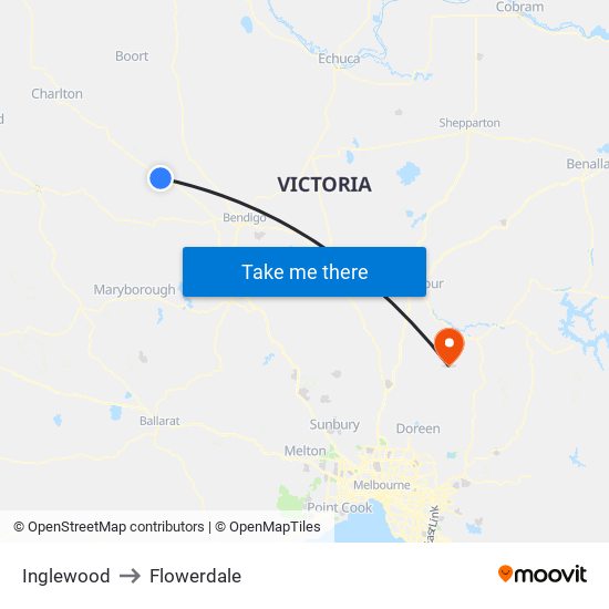 Inglewood to Flowerdale map