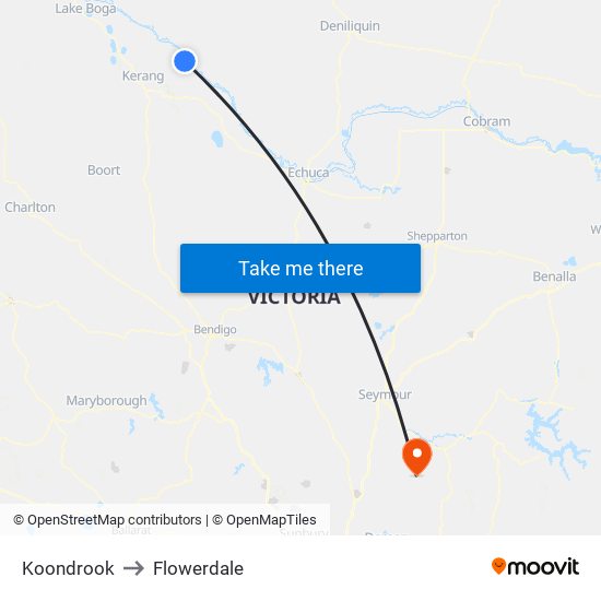 Koondrook to Flowerdale map