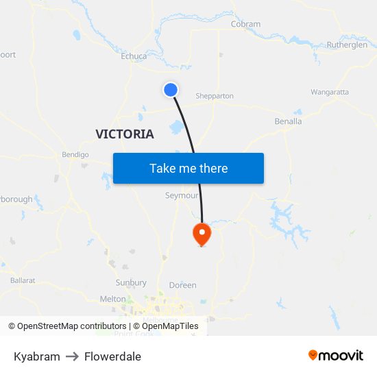 Kyabram to Flowerdale map