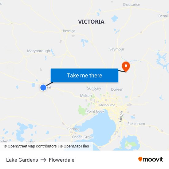 Lake Gardens to Flowerdale map