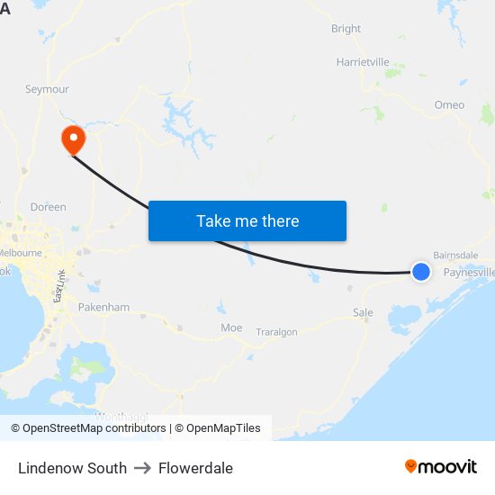 Lindenow South to Flowerdale map