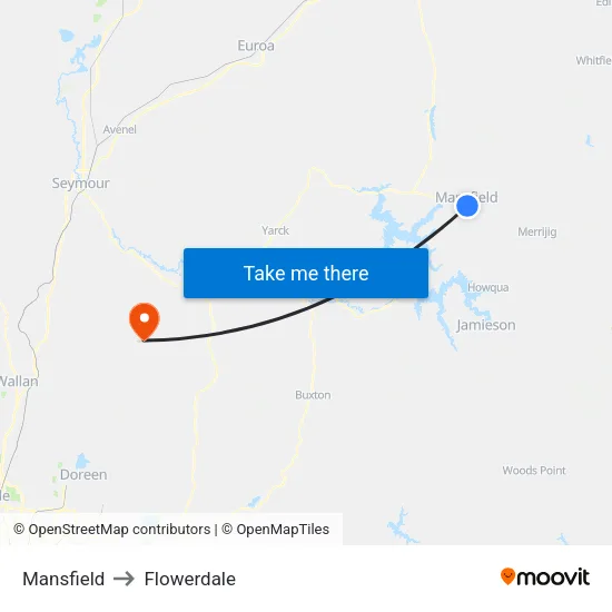 Mansfield to Flowerdale map