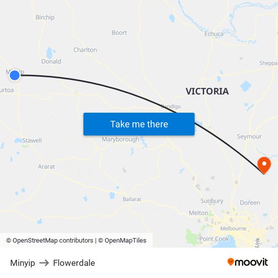 Minyip to Flowerdale map