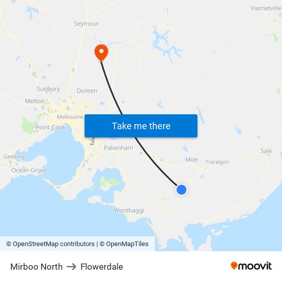 Mirboo North to Flowerdale map