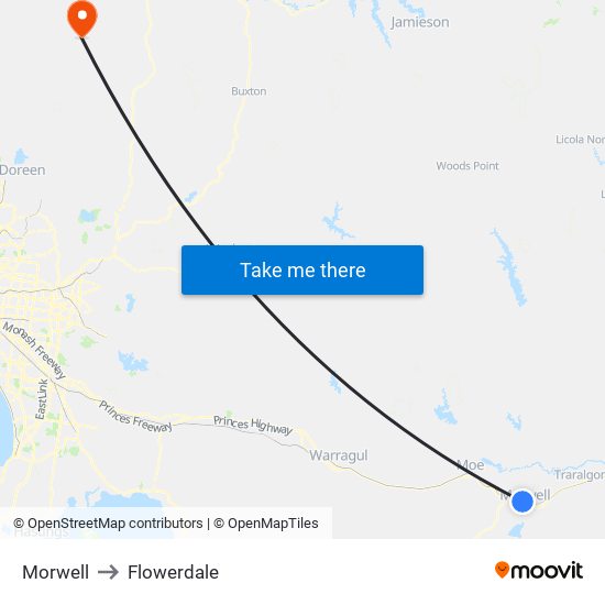 Morwell to Flowerdale map