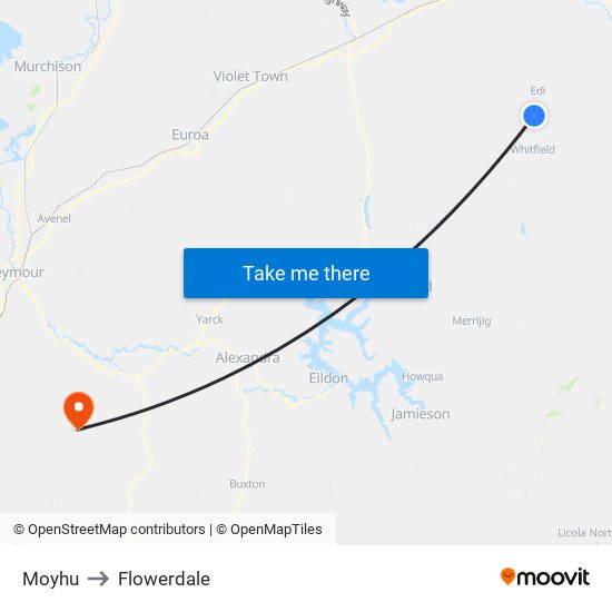 Moyhu to Flowerdale map