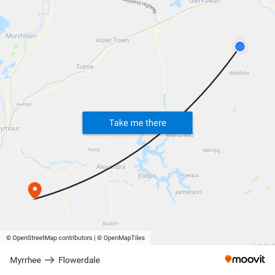 Myrrhee to Flowerdale map