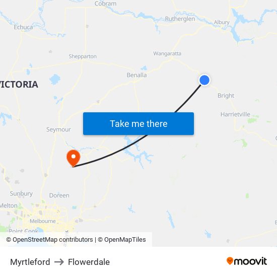 Myrtleford to Flowerdale map