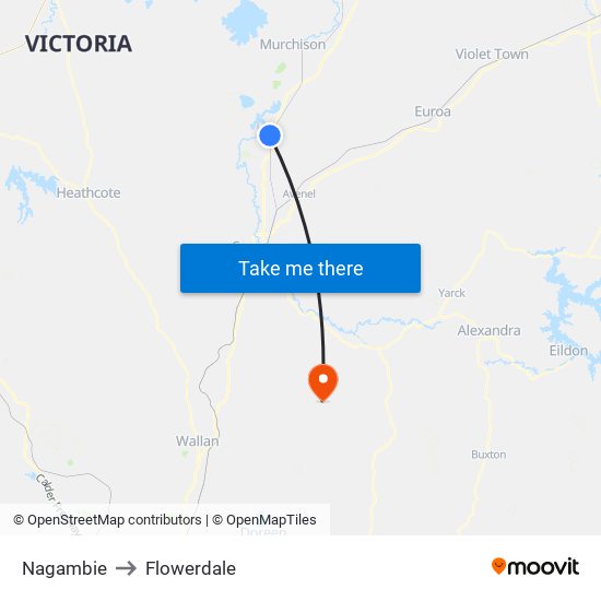 Nagambie to Flowerdale map