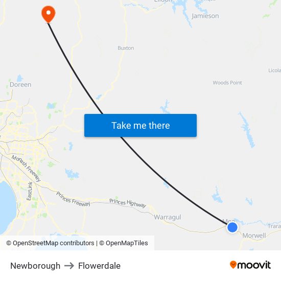 Newborough to Flowerdale map