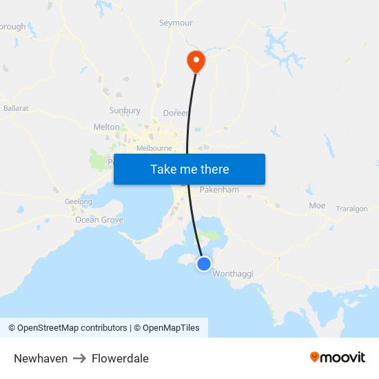 Newhaven to Flowerdale map