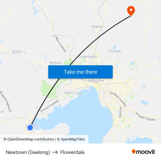 Newtown (Geelong) to Flowerdale map