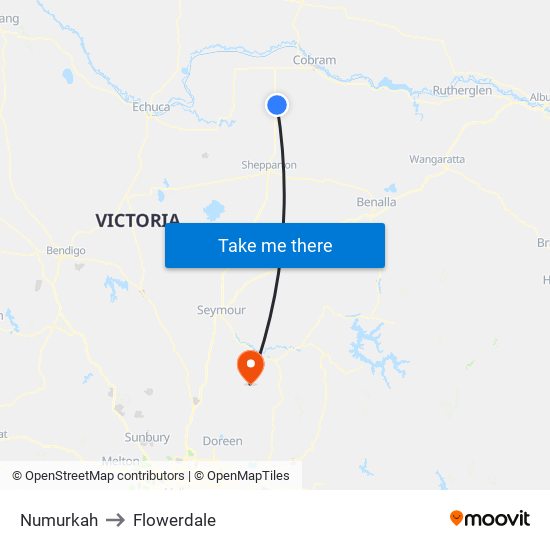 Numurkah to Flowerdale map