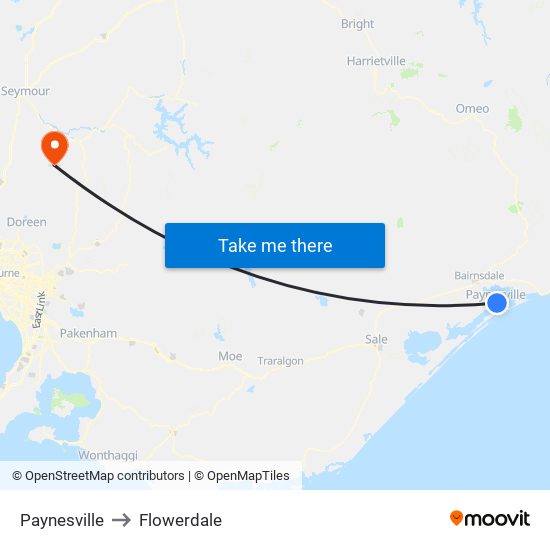 Paynesville to Flowerdale map