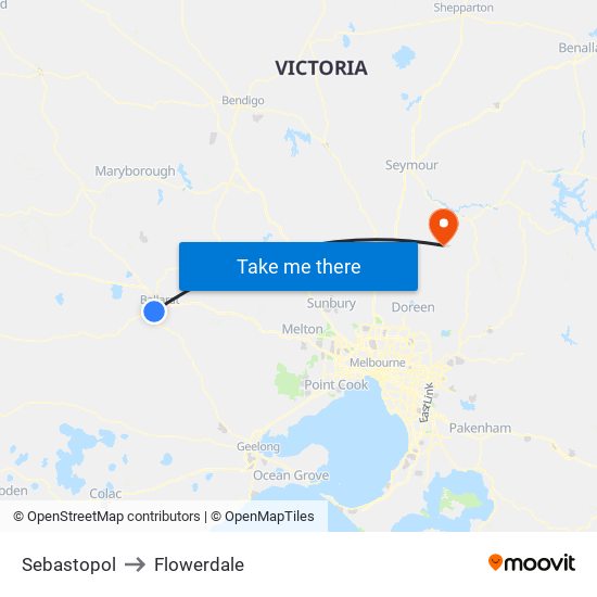 Sebastopol to Flowerdale map