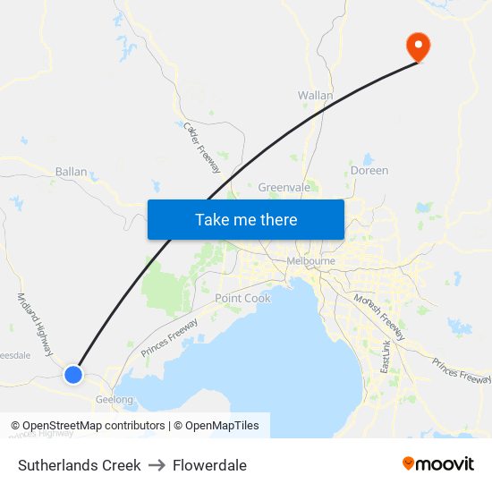 Sutherlands Creek to Flowerdale map