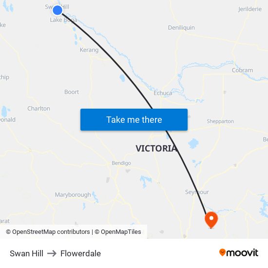 Swan Hill to Flowerdale map