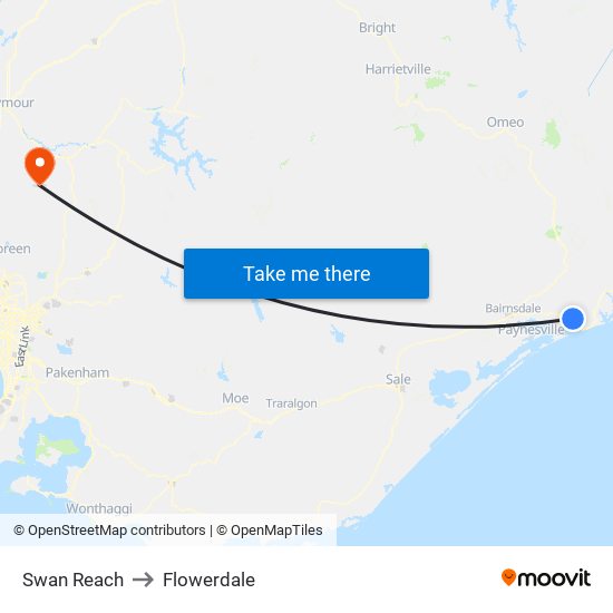 Swan Reach to Flowerdale map