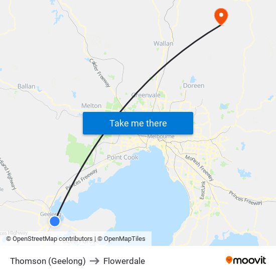 Thomson (Geelong) to Flowerdale map