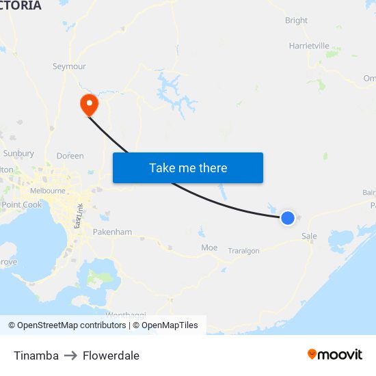 Tinamba to Flowerdale map