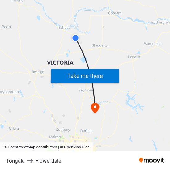 Tongala to Flowerdale map