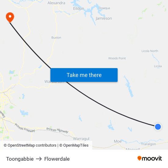 Toongabbie to Flowerdale map