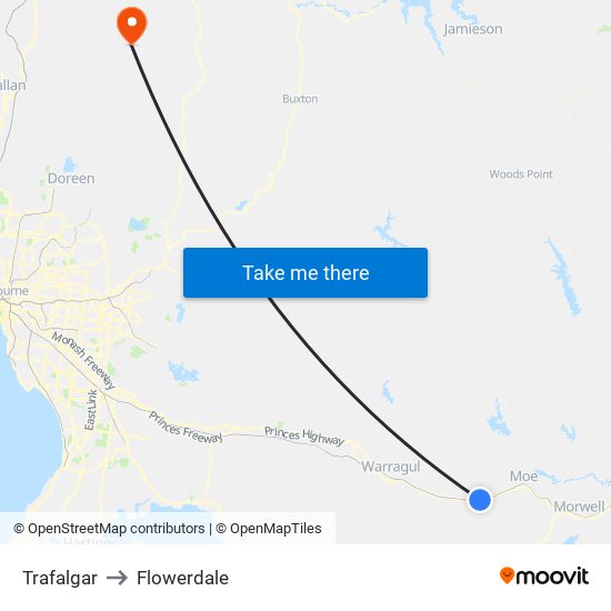 Trafalgar to Flowerdale map