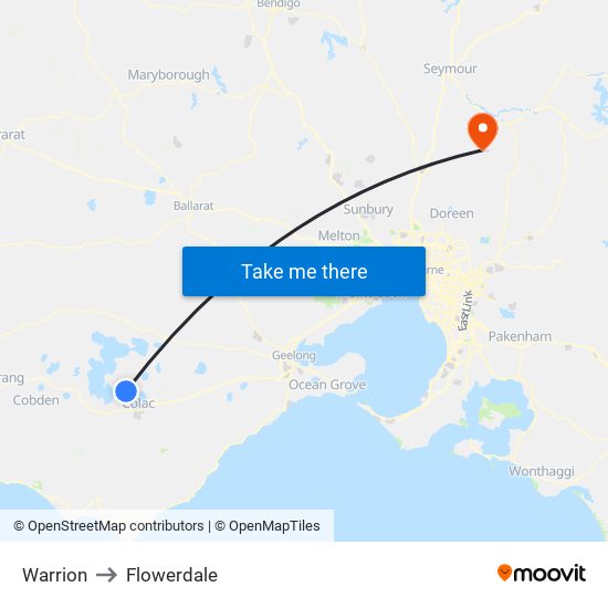 Warrion to Flowerdale map