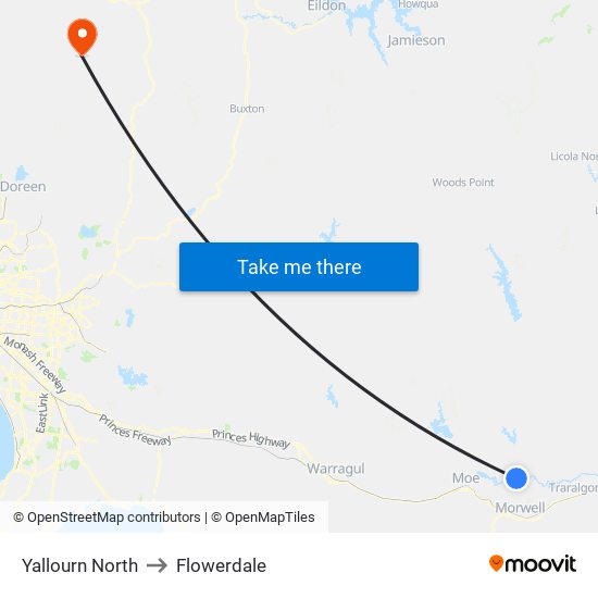 Yallourn North to Flowerdale map