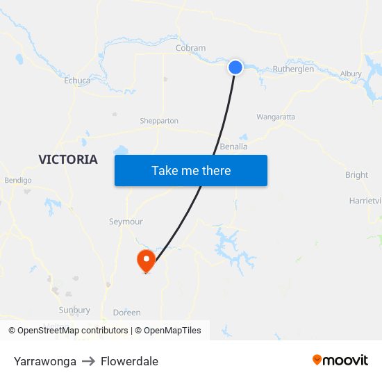 Yarrawonga to Flowerdale map