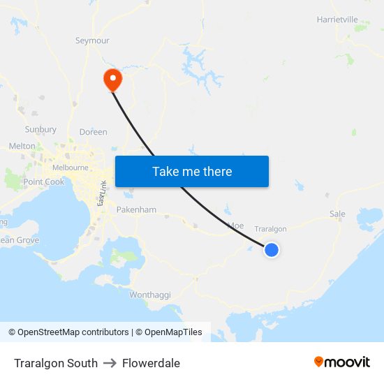 Traralgon South to Flowerdale map
