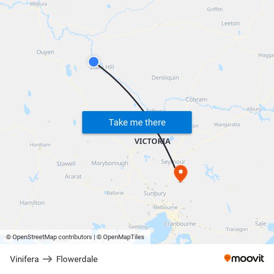 Vinifera to Flowerdale map