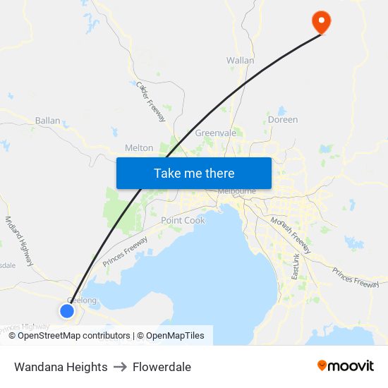Wandana Heights to Flowerdale map
