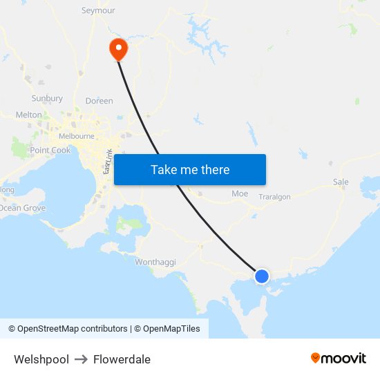 Welshpool to Flowerdale map