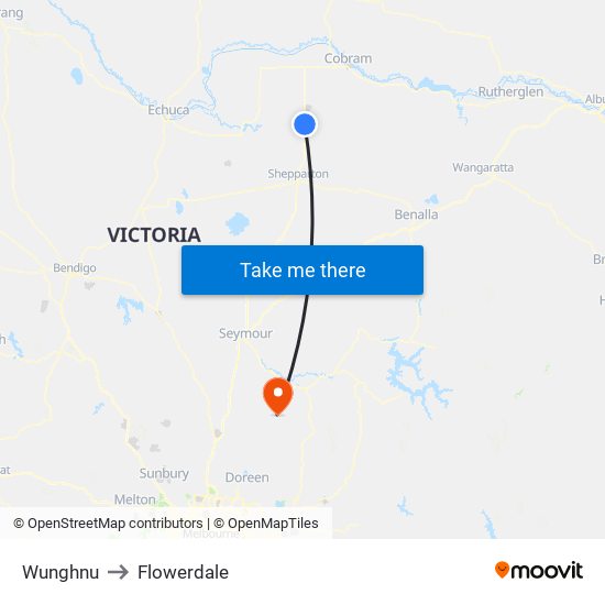 Wunghnu to Flowerdale map