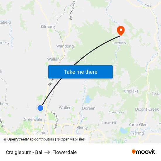 Craigieburn - Bal to Flowerdale map