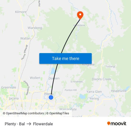 Plenty - Bal to Flowerdale map