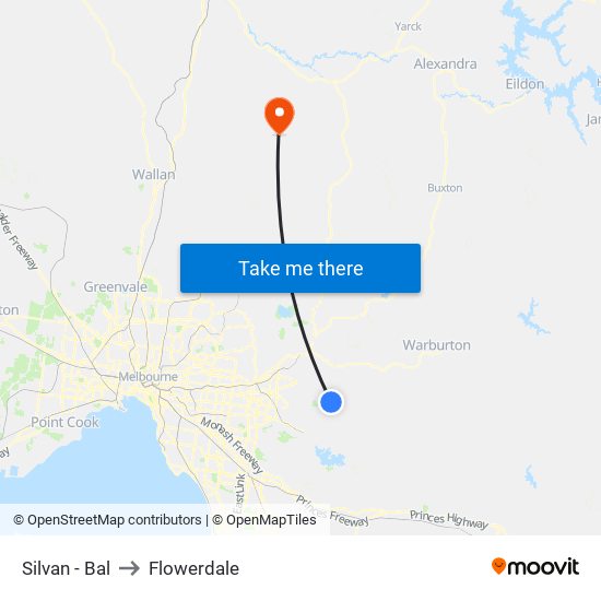 Silvan - Bal to Flowerdale map