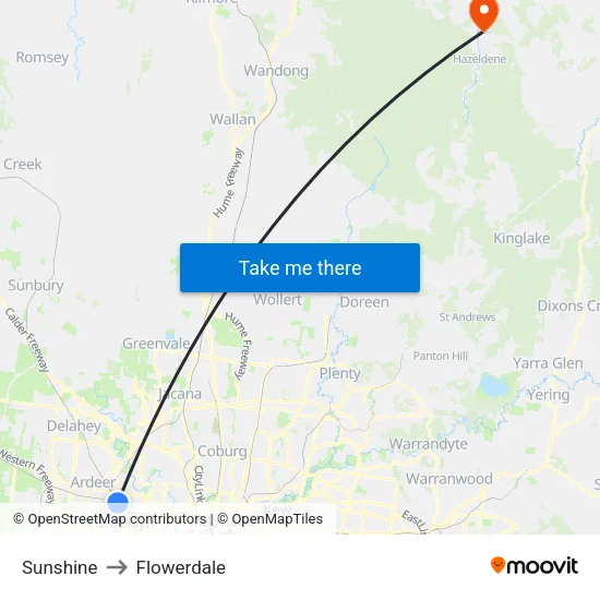 Sunshine to Flowerdale map