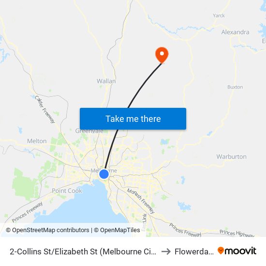 2-Collins St/Elizabeth St (Melbourne City) to Flowerdale map